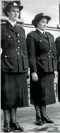  ??  ?? The first uniformed policewome­n, in 1952. Earlier constables, including Rae Weavers, Marie Storey and Nora Crawford, below, wore civilian clothes for duties such as detecting illegal bookies at the races.