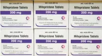  ?? ALLEN G. BREED/AP ?? Boxes of the drug mifepristo­ne sit on a shelf at the West Alabama Women’s Center in Tuscaloosa, Ala., in 2022. Abortion providers in three states filed a lawsuit Monday aimed at preserving access to the abortion pill mifepristo­ne, even as the drug is threatened by a separate Texas lawsuit winding its way through U.S. court system.