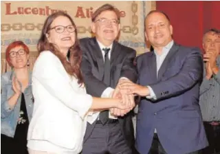  ?? EFE ?? Ximo Puig y Mónica Oltra, sonrientes tras llegar a un acuerdo