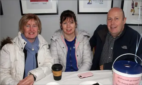  ??  ?? Fiona McMahon, Noeleen Browne and Colin Browne at the coffee morning in Pettitts Supervalu St Aidans Crescent in aid of the Autism Suite in the CBS Secondary School.