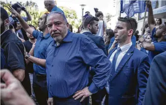  ?? Sergey Ponomarev / New York Times ?? Avigdor Lieberman, leader of the ultranatio­nalist party Yisrael Beiteinu, has called for a broad unity government. Israel’s election was still too close to call on Wednesday afternoon.