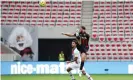  ?? Photograph: Valéry Hache/AFP/Getty Images ?? Nice take on PSG at the Allianz Riviera Stadium, where fans are still barred.