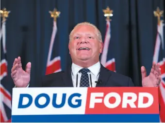  ?? CP PHOTO ?? Ontario premier-elect Doug Ford speaks to the media in Toronto on Friday, after winning the Ontario provincial election on Thursday night.