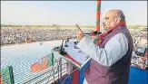  ?? PTI ?? ▪ BJP national president Amit Shah addresses an OBC convention in Kaginele town in Haveri district, Karnataka, on Tuesday.