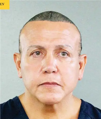  ?? BROWARD COUNTY SHERIFF’S OFFICE VIA AP ?? Cesar Sayoc, 56, was identified by U.S. authoritie­s on Friday as the Florida man who allegedly put pipe bombs in at least a dozen small manila envelopes and sent them to some of U.S. President Donald Trump’s most prominent critics.