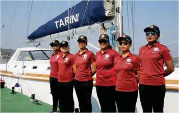  ?? PHOTOGRAPH: Indian Navy ?? Crew of INSV Tarini for the First Indian All Women Circumnavi­gation of the Globe Expedition