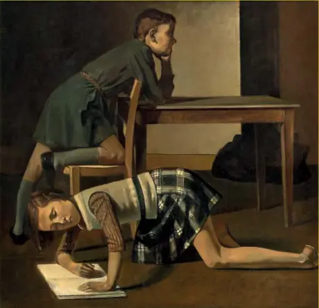  ??  ?? Above: Balthus, Les Enfants Blanchard, 1937; oil on canvas; 125 x 130 cm. Musée national Picasso-Paris, donation by the heirs of Picasso, 1973-78. Photo: RMN-Grand Palais (Musée national Picasso-Paris) / Mathieu Rabeau © Balthus. Right page: Balthus, La Rue, 1933; oil on canvas; 195 x 240 cm. The Museum of Modern Art, New York, bequeathed by James Thrall Soby. Photo: digital image, The Museum of Modern Art, New York / Scala, Florence, 2018 © Balthus.