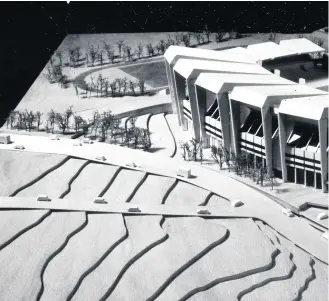  ??  ?? A 1967 vision for the future St James’ Park in Newcastle city centre. To the right of the stadium is a motorwaywh­ich was never constructe­d