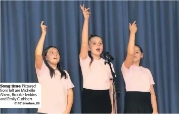  ??  ?? Song time Pictured from left are Michelle Ahern, Brooke Jenkins and Emily Cuthbert01­1018nurtur­e_ 09