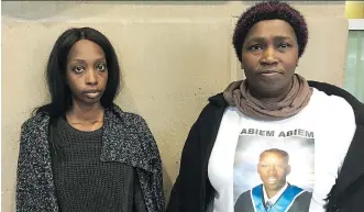  ?? KEVIN MARTIN ?? Manslaught­er victim Abiem Abiem’s sister Awien Abiem and his mother Mary Malueth are angry at the 10-year sentences handed his three admitted killers on Monday.