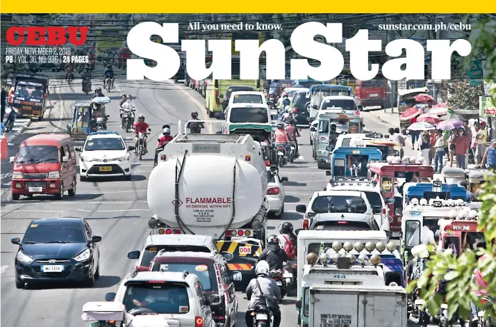  ?? SUNSTAR FOTO / ALEX BADAYOS ?? ROAD MONSTER. This is the traffic situation in the Lipata highway in the southern town of San Fernando, Cebu at 10 a.m. of Nov. 1, a holiday. Motorists who counterflo­wed, the heavy volume of vehicles and road diggings caused traffic to stall for hours in the northern and southern highways of Cebu.