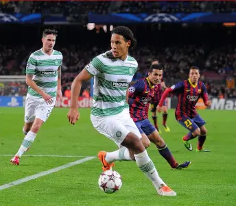  ??  ?? Above left A dramatic equaliser in Germany teed up a Dutch date with England in June’s Nations League FinalsAbov­e right Van Dijk’s two-season spell with Celtic allowed him to test his mettle against Barça, Milan and Inter