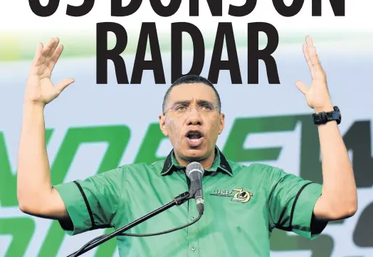  ?? ?? Prime Minister Andrew Holness giving the main address during the Jamaica Labour Party’s 79th annual conference at the National Arena on Sunday.