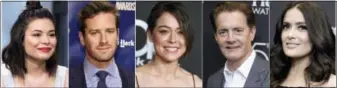  ?? THE ASSOCIATED PRESS FILE PHOTOS ?? This combinatio­n photo shows, from left, Miranda Cosgrove, Armie Hammer, Tatiana Maslany, Kyle MacLachlan and Salma Hayek, who have shared details of their holiday traditions with The Associated Press.