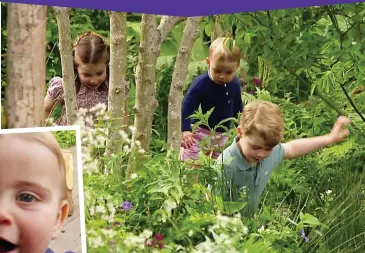  ??  ?? CAPTURED ON CAMERA, HER TRIO OF LITTLE EXPLORERS Adventurou­s: Charlotte, Louis (also inset) and George exploring their mother’s showpiece in BBC video footage