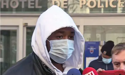  ??  ?? Michel Zecler speaks to the media outside France’s national police general inspectora­te as he arrives to press charges after he was beaten by officers. Photograph: Aurore Mesenge/AFP/Getty Images