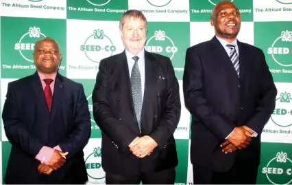  ?? — (Picture by Tariro Kamangira) ?? SEED Co’s group chairman Mr Dave Long (centre) is flanked by the company’s group chief executive officer Mr Morgan Nzwere (left) and group finance director Mr John Matorofa at the annual general meeting in Harare yesterday.