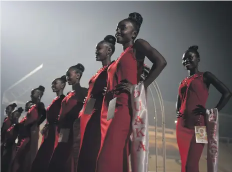  ??  ?? The Miss Central African Republic 2018 contestant­s await the jury’s verdict during the beauty pageant on Sunday