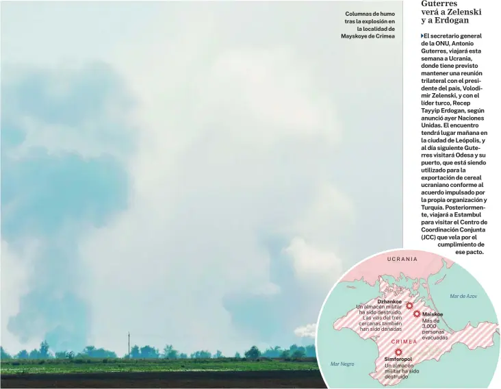  ?? REUTERS ?? Columnas de humo tras la explosión en la localidad de Mayskoye de Crimea