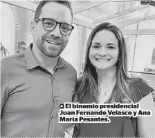  ??  ?? El binomio presidenci­al Juan Fernando Velasco y Ana María Pesantes.