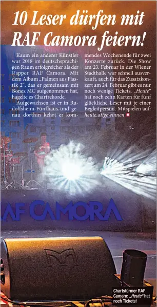  ??  ?? Chartstürm­er RAF Camora: „Heute“hat noch Tickets!