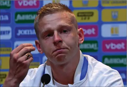  ?? ?? Ukraine midfielder Oleksandr Zinchenko was in a tearful state last night at Hampden