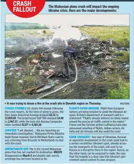  ?? REUTERS ?? A man trying to douse a fire at the crash site in Donetsk region on Thursday.