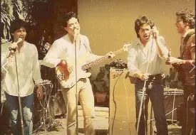  ??  ?? The author Jim Paredes (right) with (from left) Martin Nievera, Ric Segreto and Rico J. Puno taken about 30 years ago.