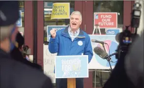  ?? H John Voorhees III / Hearst Connecticu­t Media ?? Don Williams, executive director of the Connecticu­t Education Associatio­n, speaks at a Recovery For All rally in Danbury on Wednesday afternoon.