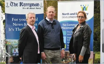  ??  ?? At the launch of The Kerryman Business Awards 2016 were, from left: NEWKD CEO Eamonn O’Reilly, George Kelly of GoKerry.ie and Trisha Dowling of NEWKD.