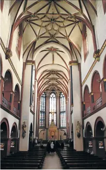  ??  ?? WAR AND PEACE: The statue of Kaiser Wilhelm I, left; and the 13th-15th-century Liebfrauen­kirche or Church of Our Lady, both in Koblenz