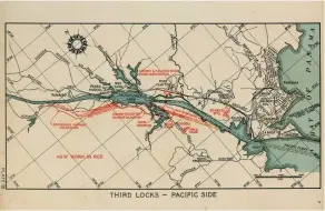  ??  ?? Library of Congress
Mapa del sector sur de la Zona del Canal con delineamie­nto en rojo del trazado y obras propuestas en el proyecto de construcci­ón del nuevo juego de esclusas.