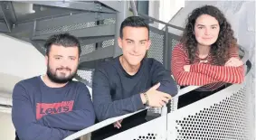  ??  ?? ● TV production company Cwmni Da has recruited high-flying trainees. From left: Dan Jones, Tomos Morris-Jones and Siwan Cati