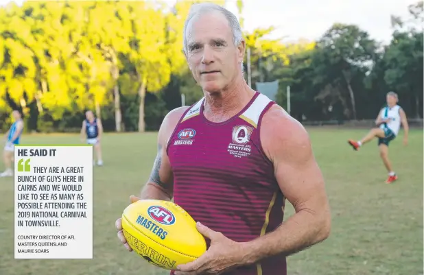  ?? Picture: STEWART MCLEAN ?? PROGRESS: AFL Masters North Queensland boss Maurie Soars is in Cairns this week to run a training session to try and build up the numbers of players ahead of the Australian carnival in Townsville later this year.