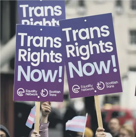  ?? PICTURE: LISA FERGUSON ?? 0 A demonstrat­ion in support of trans rights outside the Scottish Parliament