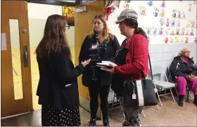  ?? EVAN BRANDT — MEDIANEWS GROUP ?? Lydia Messinger, left, executive director of Boyertown Multi-Service, provides informatio­n to Audra Ross and Bronwyn DeMaso during a tour Thursday at the Ricketts Center open house.