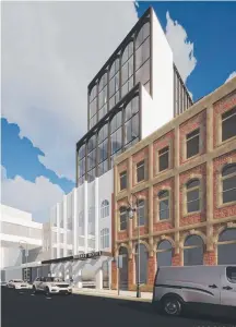  ??  ?? An artist’s impression of a proposed redevelopm­ent of the former Coogans store site in Collins Street, Hobart.