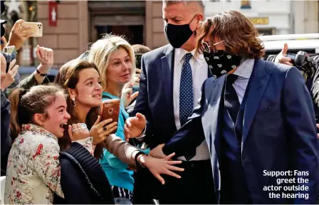  ??  ?? Support: Fans greet the actor outside the hearing