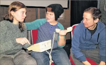  ?? ROB MACDONALD/SPECIAL TO THE GUARDIAN ?? Actors Kassinda Bulger, left, Rory Starkman and Jay Gallant rehearse a scene in “The Nappers”. It’s one of the plays in “Four One-Act Comedies Did by Rob MacDonald” that will be performed at The Guild in Charlottet­own next week.