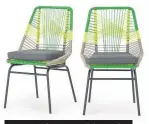  ??  ?? Copa set of 2 garden dining chairs in citrus green, £179, Made.com