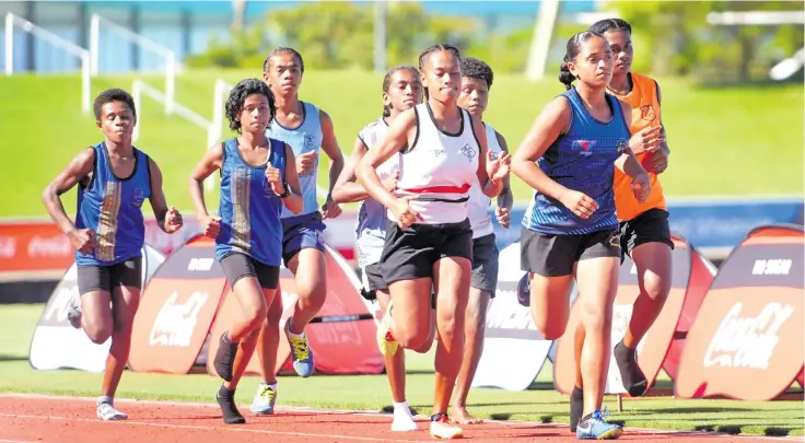  ?? Ronald Kumar ?? Athletes competing at the Triple N 3000metres race at ANZ Stadium on March 11, 2021. Photo: