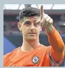  ??  ?? WATCH OUT Blues keeper Courtois fires warning shot