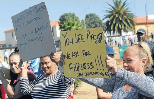  ?? /Veli Nhlapo ?? Complex issue: Klipspruit residents took to the streets in August to protest against the appointmen­t of a black principal at Klipspruit West Secondary School. The protests are galling, the writer says, because they go against every lesson he was taught...