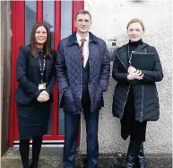  ??  ?? Committed Area manager Audrey Johnstone with councillor Gary O’Rorke and service delivery manager Laura O’Neill