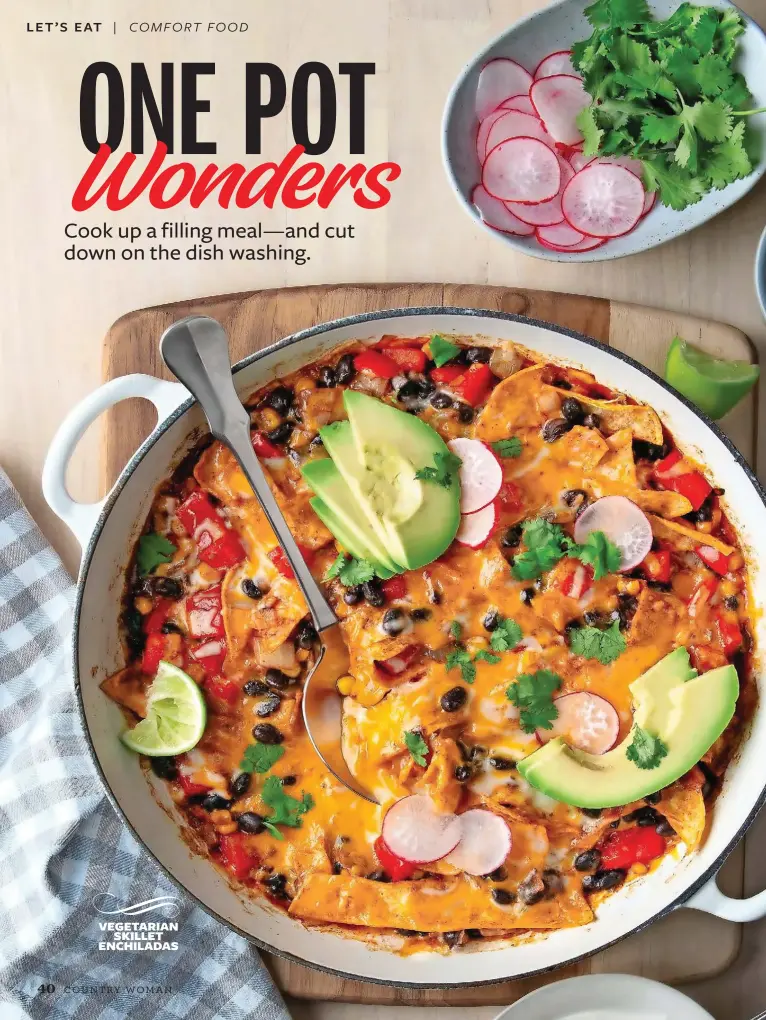  ??  ?? VEGETARIAN SKILLET ENCHILADAS