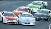  ??  ?? Front row ( L- R) # 69 Al Inglis and # 77 Alvin McNicol, second row ( L- R) # 41 Taylor Holdaway and # 7 Mike Westwood and last row is # 10 Gord Shepherd racing in Limited Late Models during the 22nd annual Autumn Colours Classic three- day stock car...