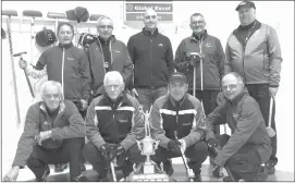  ??  ?? Global Excel Trophy: Winners, standing; Thetford CC; Ritchie Harnish, Normand Gagnon, Andrew Mccully - presenter, Michel Labbé and Claude Nadeau. Runners-up, front; Sherbrooke CC; Pierre Corbeil, Richard Pinette, Gaston Guillemett­e and Daniel Ayotte.