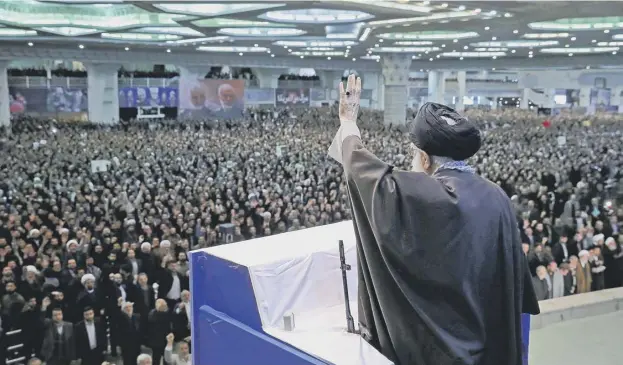  ?? PICTURE; AFP ?? 0 Ayatollah Ali Khamene delivers a sermon to the crowd during Friday prayers in Tehran yesterday