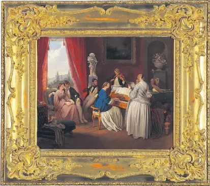  ??  ?? Josef Danhausers „Familienko­nzert“, auch „Brautschau“betitelt, galt bis vor kurzem als verscholle­n. Nun buhlt das Gemälde aus dem Jahr 1841 im Dorotheum um die Gunst eines neuen Besitzers.