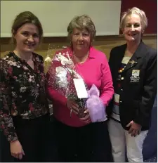  ??  ?? Bernie Murtagh receives second prize for last week’s Ardee GC ladies singles competitio­n from Lady Captain Mrs Maureen Duffy and sponsor Olivia Coyle of the Range Restaurant.